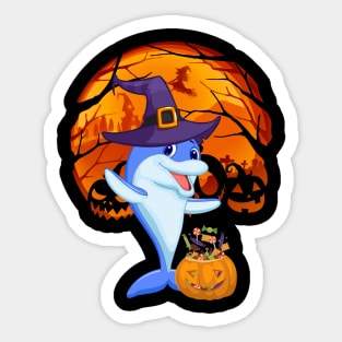 Dolphin pumpkin witch Sticker